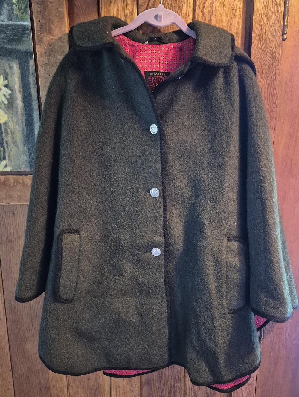 VTG Loden King Orginal Alpine German Wool Green Imported Womens Medium Cape Coat